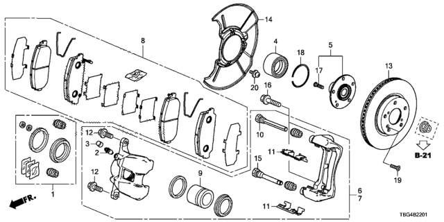 2018 Honda Civic Splash Guard, Front Diagram for 45255-TBF-A00