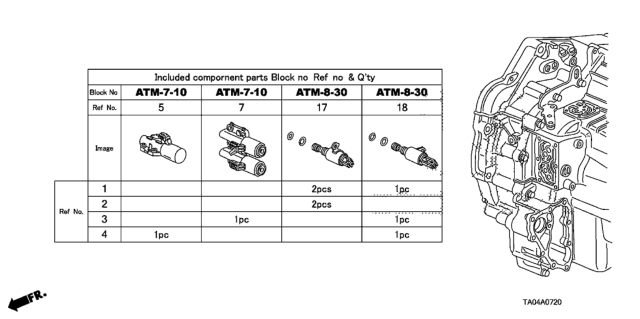 2010 Honda Accord 4 Door EX KA 5AT AT Solenoid Valve Set (L4) Diagram