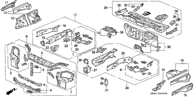 1994 Honda Civic Dashboard (Upper) Diagram for 61100-SR8-A00ZZ