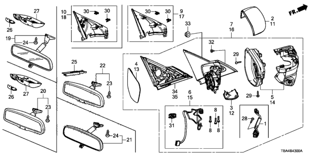 2017 Honda Civic Mirror Set, Driver Side Diagram for 76253-TGG-A11