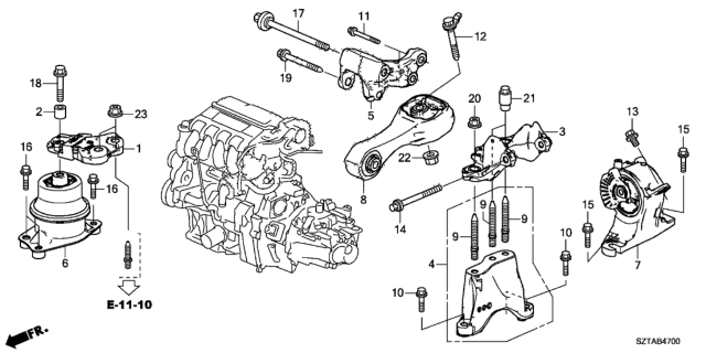 2013 Honda CR-Z Rubber Sub-Assy., Engine Side Mounting Diagram for 50822-SZT-003