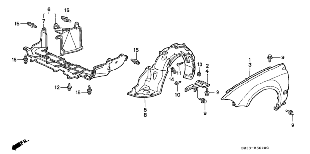 1992 Honda Civic Panel, Right Front Fender Diagram for 60211-SR3-A10ZZ