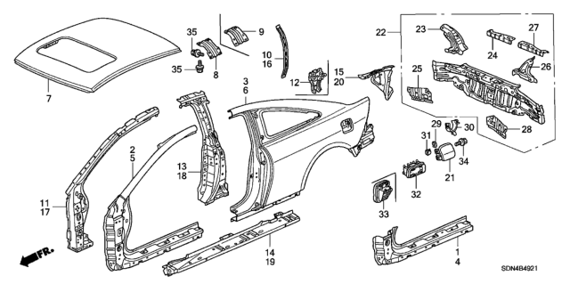 2005 Honda Accord Stiffener, R. RR. Bumper Face Diagram for 66118-SDN-A00ZZ