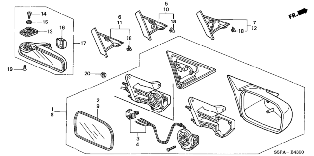 2005 Honda Civic Mirror Assembly, Passenger Side Door (Lever) Diagram for 76200-S5P-A01