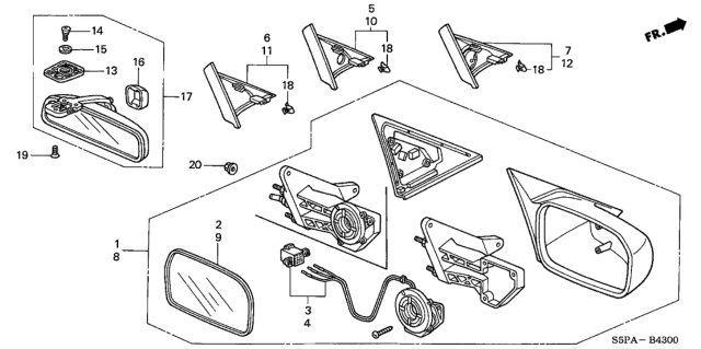 2005 Honda Civic Garnish, L. Door Mirror *NH1L* (BLACK) Diagram for 76270-S5P-A00ZA