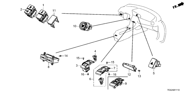 2021 Honda Civic Switch Assembly, Heated Se Diagram for 35600-TBA-A01