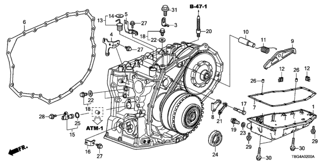 2019 Honda Civic AT Transmission Case Components Diagram