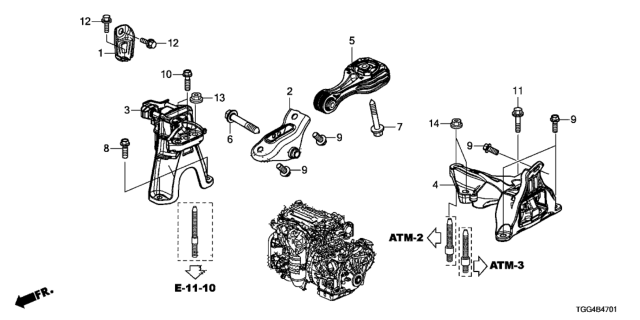 2019 Honda Civic Engine Mounts (CVT) Diagram
