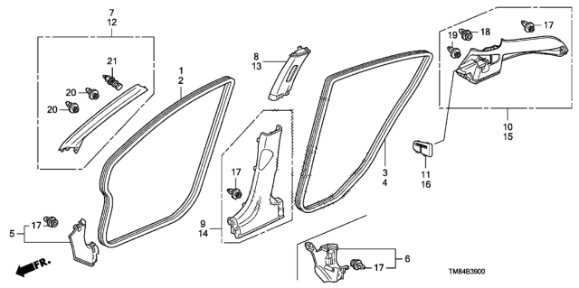 2012 Honda Insight Cap, R. RR. Pillar Garnish *NH 220L* Diagram for 84132-TM8-A01ZB