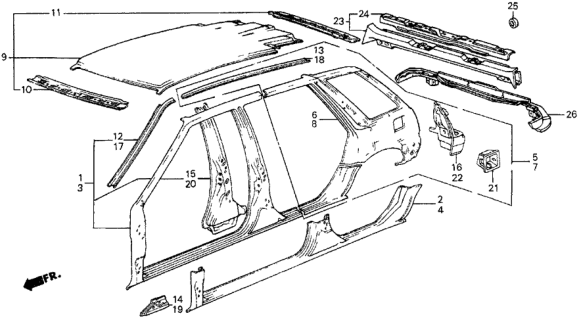 1987 Honda Civic Gutter, R. Roof Side Diagram for 70314-SB6-310ZZ