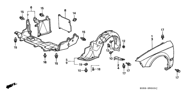 1998 Honda Civic 3 Door CX KA 4AT Front Fender Diagram