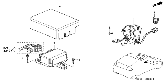 2000 Honda Insight Cover, SRS Unit Diagram for 77963-S2G-000