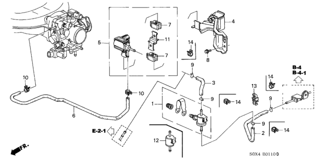 2001 Honda Odyssey Stay, Throttle Wire & Purge Control Solenoid Diagram for 17930-S0X-A00