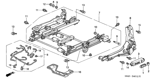 1999 Honda Accord 4 Door EXV6 KL 4AT Front Seat Components (Driver Side) (4Way Power Seat) Diagram