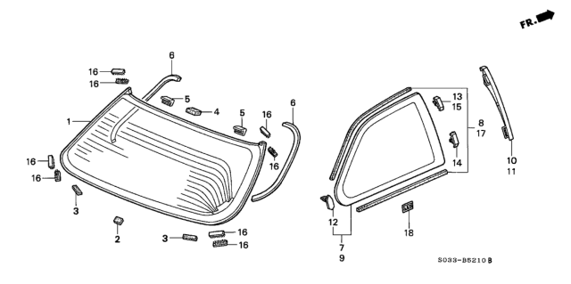 1998 Honda Civic 3 Door CX KA 4AT Rear Windshield - Quarter Windows Diagram