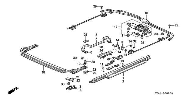 1995 Honda Accord Stay, R. Roof Glass Diagram for 70331-SV4-J01