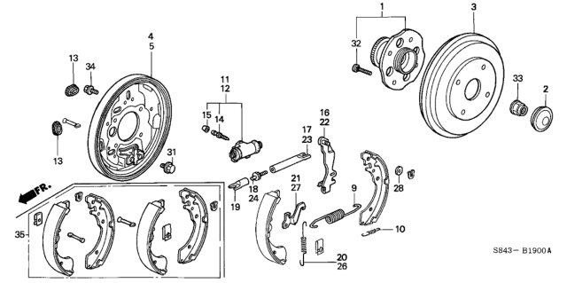 1999 Honda Accord 4 Door LX (ABS) KA 4AT Rear Brake (Drum) Diagram