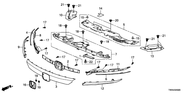 2018 Honda Accord Hybrid Cover, R. FR. Grille Diagram for 71164-TVA-A00