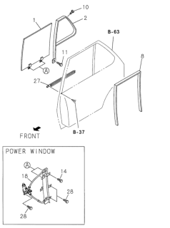 2002 Honda Passport Regulator, Left Rear Window Door Diagram for 8-97254-455-0