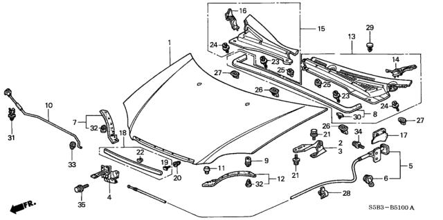 2003 Honda Civic 4 Door MX (HYBRID) KL CVT Hood Diagram