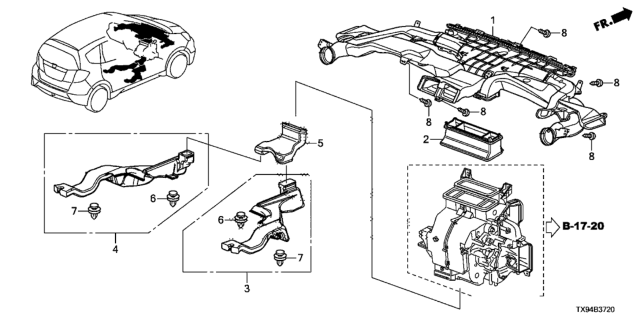 2014 Honda Fit EV Duct Assy., Instrument Diagram for 77400-TX9-L01