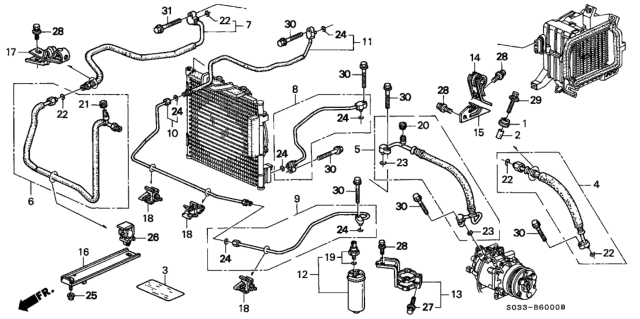 1998 Honda Civic 3 Door CX KA 4AT A/C Hoses - Pipes Diagram 1