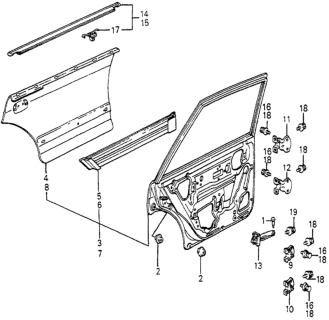 1985 Honda Accord Clip, Door Molding Diagram for 90640-SA5-000