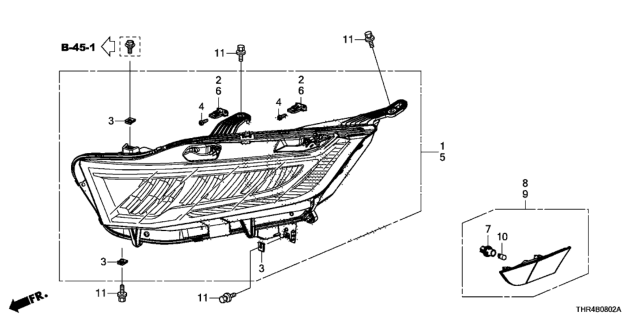 2022 Honda Odyssey W-Headlight Assembly-, Passenger Side Diagram for 33100-THR-A31