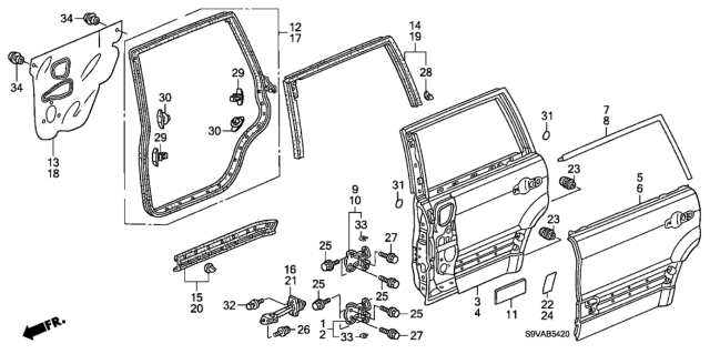 2008 Honda Pilot Weatherstrip, R. RR. Door Diagram for 72810-S9V-A01