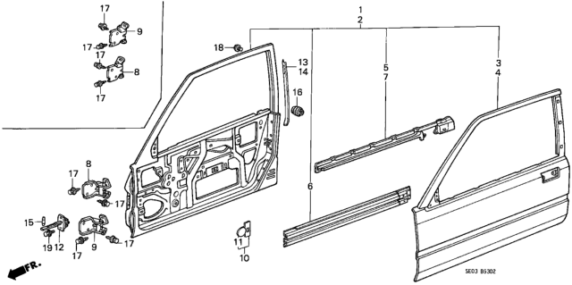 1987 Honda Accord Panel, L. Door Diagram for 67050-SE0-A00ZZ
