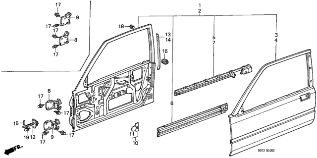 1987 Honda Accord Cover, R. Center Sash Diagram for 72435-SE0-A01