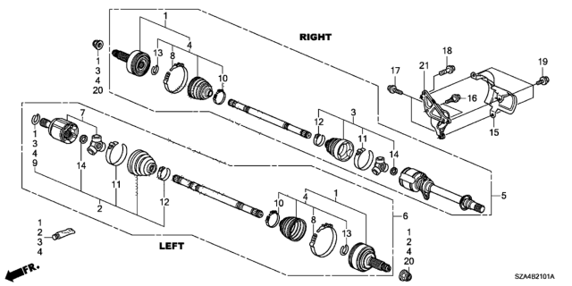 2014 Honda Pilot Boot Set, Outboard Diagram for 44018-TK8-A21