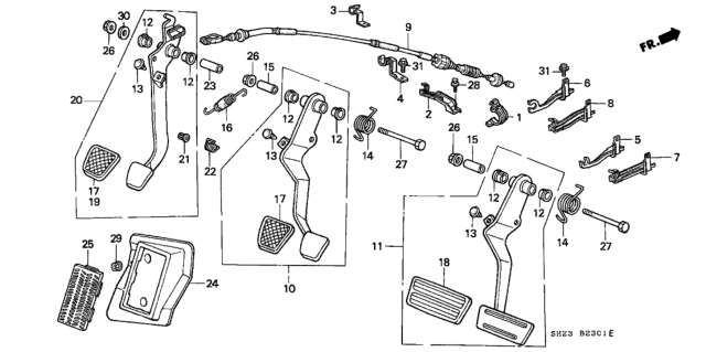 1990 Honda CRX 2 Door HF KH 5MT Brake Pedal - Clutch Pedal Diagram