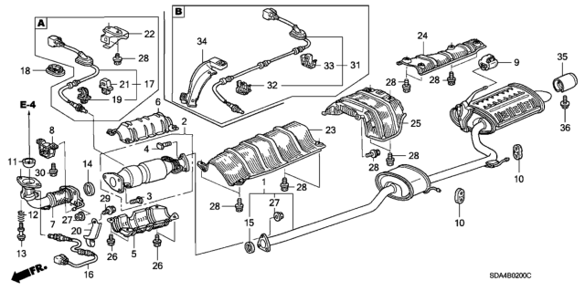2004 Honda Accord Rubber, Exhuast Mounting Diagram for 18215-S84-A20