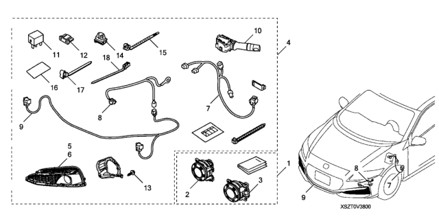 2016 Honda CR-Z Harness, Bumper Diagram for 08V31-SZT-A0032