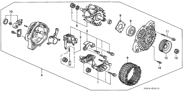1995 Honda Civic Regulator Set Diagram for 04314-P08-J02