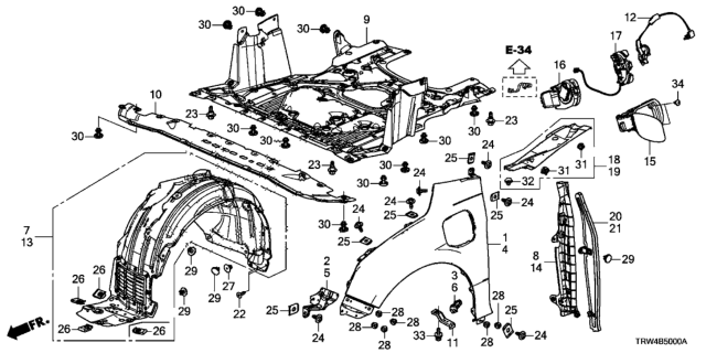 2020 Honda Clarity Plug-In Hybrid Front Fenders Diagram