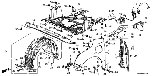 2019 Honda Clarity Plug-In Hybrid Partition Pad L, FR. Diagram for 74280-TRT-A01