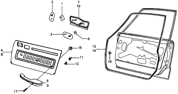 1978 Honda Civic 5 Door ** KH HMT Front Door Trim Diagram