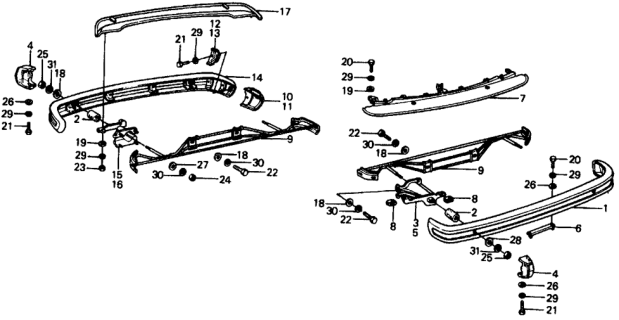 1975 Honda Civic Bracket, R. RR. Bumper Diagram for 84125-634-661Z