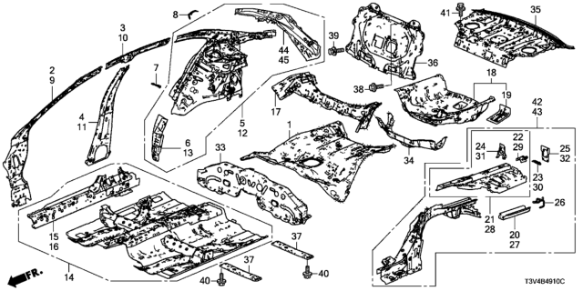2014 Honda Accord Gusset, RR. Bulkhead Diagram for 66510-T3V-305