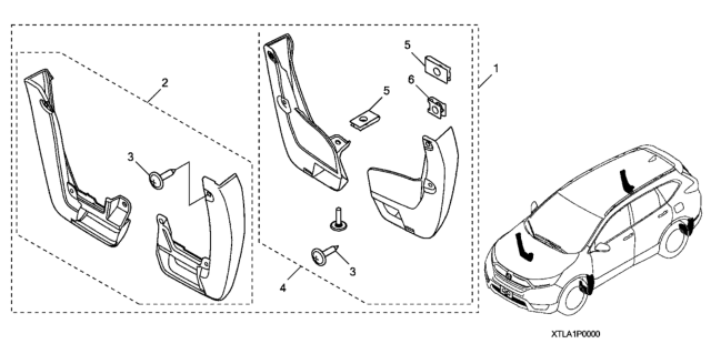 2020 Honda CR-V Hybrid 5 Door LX (HYBRID) KA CVT Splash Guards Diagram