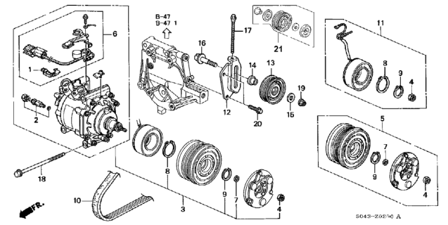 1996 Honda Civic 4 Door LX KL 5MT A/C Compressor (Sanden) Diagram
