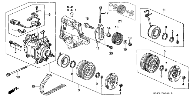 1996 Honda Civic A/C Compressor (Sanden) Diagram