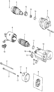 1982 Honda Prelude Starter Motor Components (Denso) Diagram