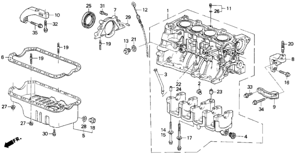 1990 Honda Civic 4 Door EX KA 4AT Cylinder Block - Oil Pan Diagram
