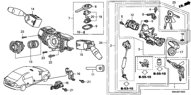 2008 Honda Civic CYLINDER SET, KEY Diagram for 06350-SNA-405