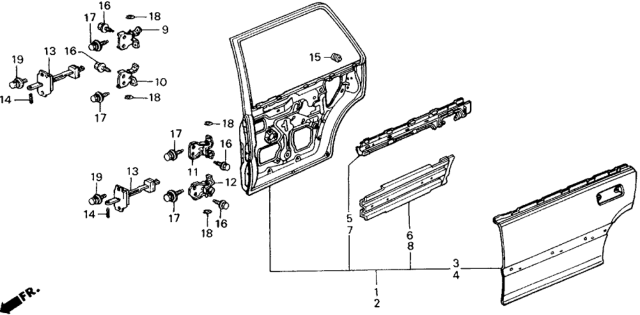 1988 Honda Civic 5 Door ** (WAGOVAN) KA 5MT Rear Door Panels Diagram