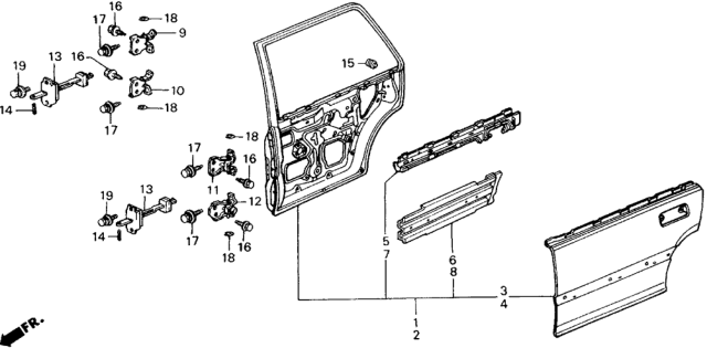 1990 Honda Civic Beam, L. RR. Door Skin Diagram for 67771-SH4-A03ZZ