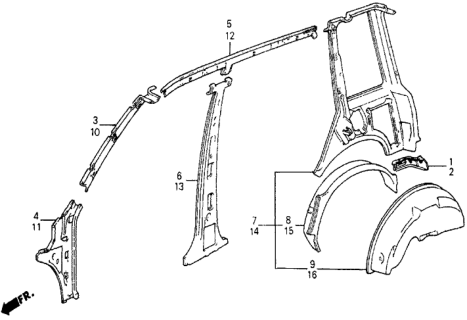 1985 Honda Civic Pillar, L. FR. (Lower) (Inner) Diagram for 70620-SD9-660ZZ